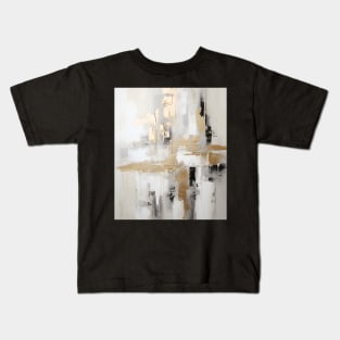 Urban Elegance: Abstract Fusion of Black, White, and Gold Kids T-Shirt